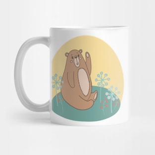 Cute teddybear sitting among flowers and berries Mug